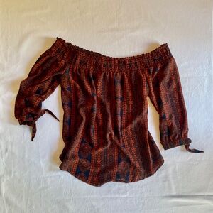 Peasant Blouse Sz Med Off Shoulder Smocked Puff Sleeve Boho Festival Renaissance